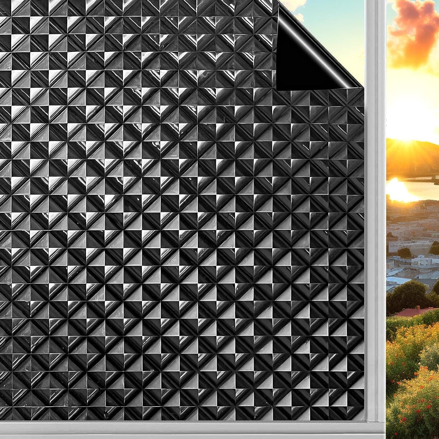 HOMSUN Blackout Window Film, Sun Light Blocking Frosted Privacy Window Cling for Glass, Darkening Window Tint for Day Sleep, UV Blocking Static Cling Window Cover (24 X 48 Inch, 3D Reflect Blackout)