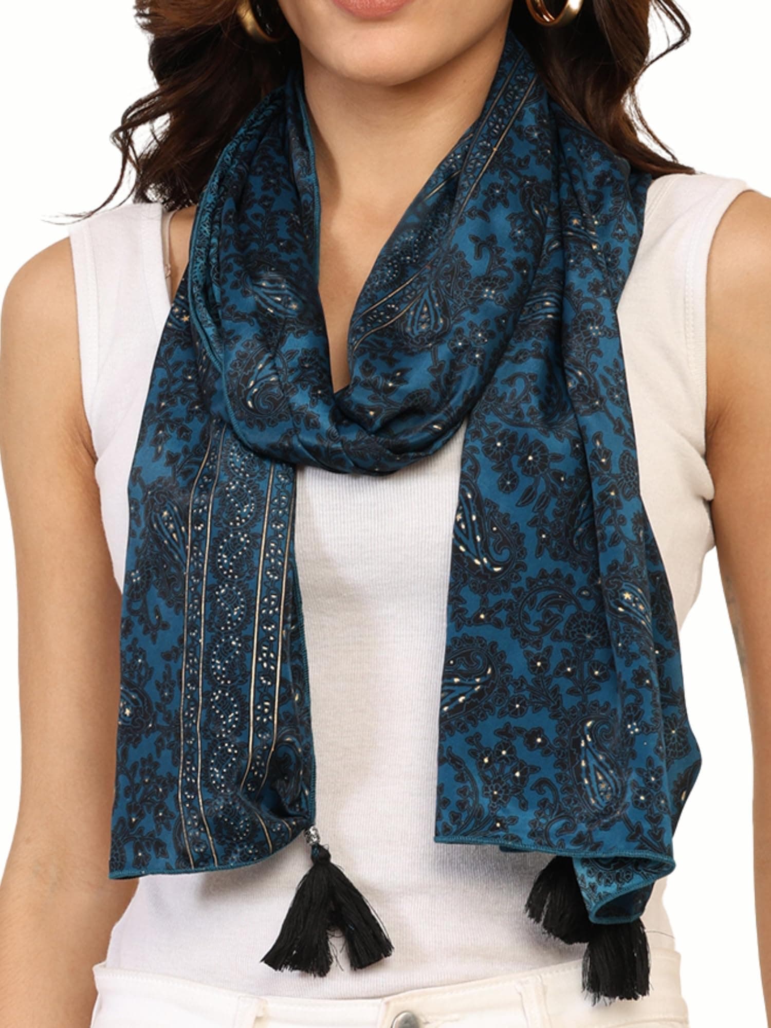 KE KANHA EXPORT Women Scarf|Stole For Women|Scarf For Women Stylish|Stall For Women|Border Print Face Cover Head Wrap|Boho|Beach|Multicolor|180x50cm|Pack Of 1|FREE Scrunchie Included
