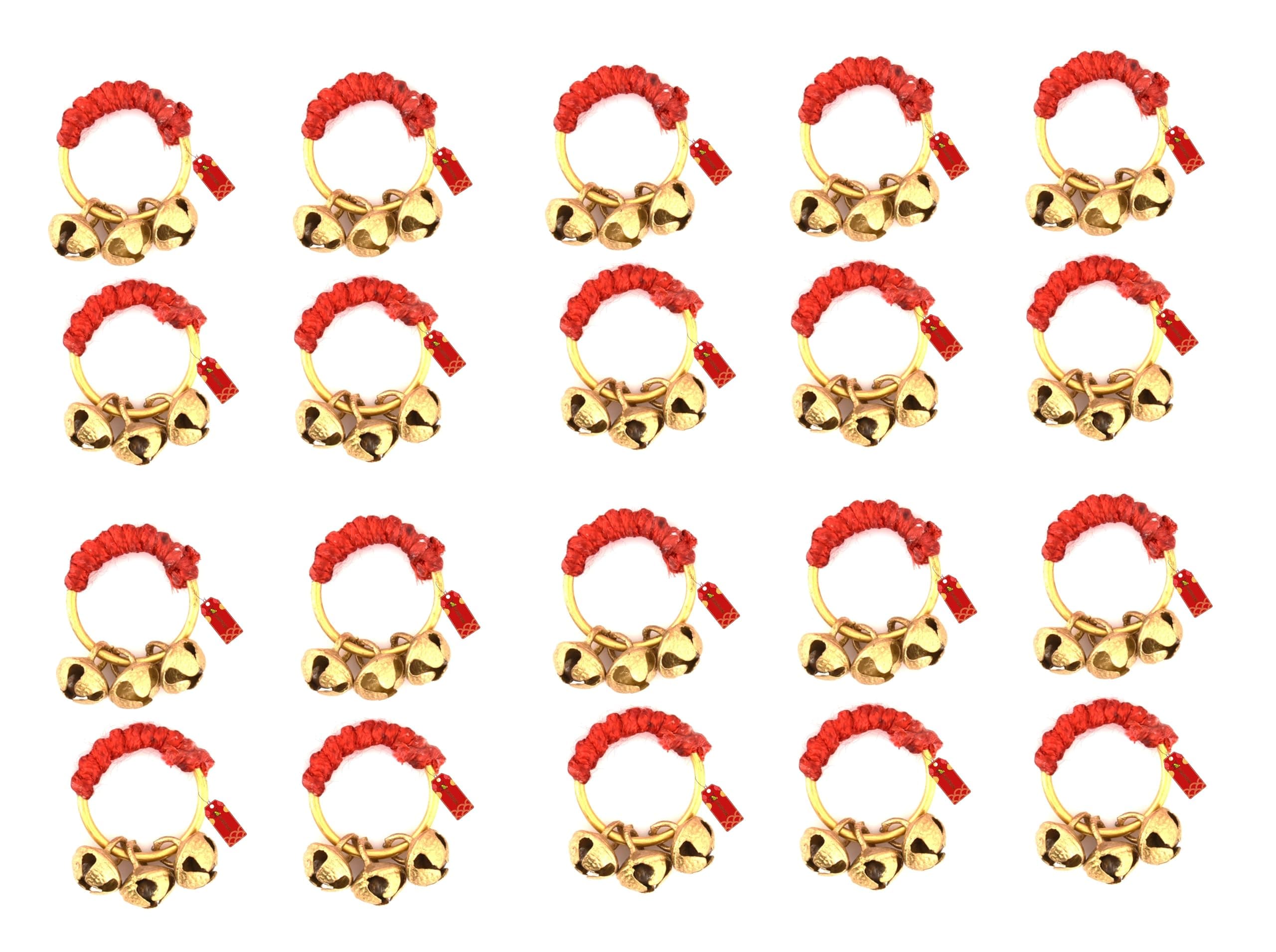UAPAN Ghungroo Kadi Fingers for Puja Aarti Hand Finger Clapping Ring Cymbals Pooja Bhajan Set Pair Musical Instrument (Red, Red Pack of 10 pair)