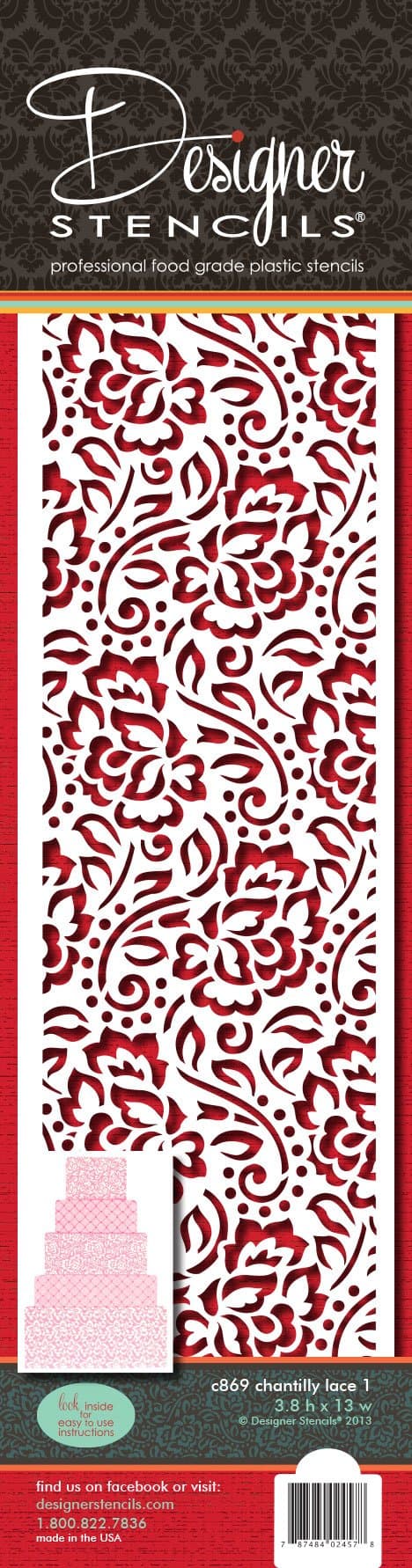 Designer Stencils C869 Chantilly Lace 1 Cake Side Stencil, Beige/Semi-Transparent