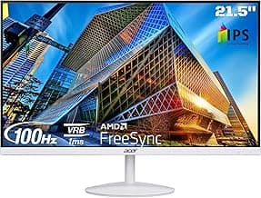 Acer SA222Q 21.5 Inch Full HD IPS Ultra Slim (7.2mm Thick) Backlight LED LCD Monitor I Zero Frame I 100Hz Refresh I 1 MS VRB I AMD Free Sync I 1xHDMI 1xVGA I Eye Care Features I Tilt Option I White