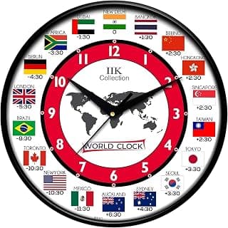 IIK Collection 12-Inch Designer Plastic Analogue Round Wall Clock for Home, Kitchen, Living Room, Bedroom, Office (30 Cm X 30 Cm X 6 Cm), Multicolor