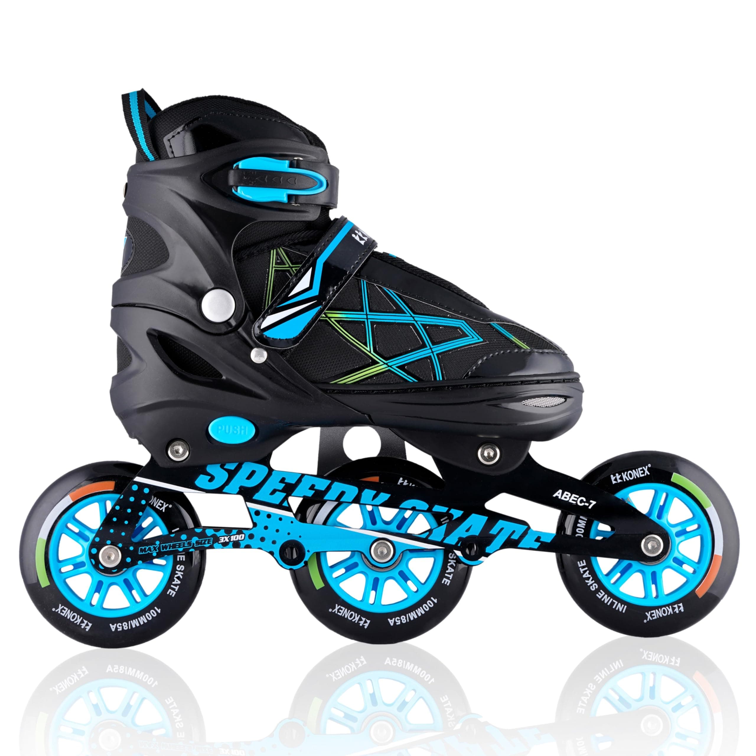 Konex 3 Wheel Inline Skates for Kids | Adjustable PU Wheels & Durable | Solid - Size XL (39-42) Blue