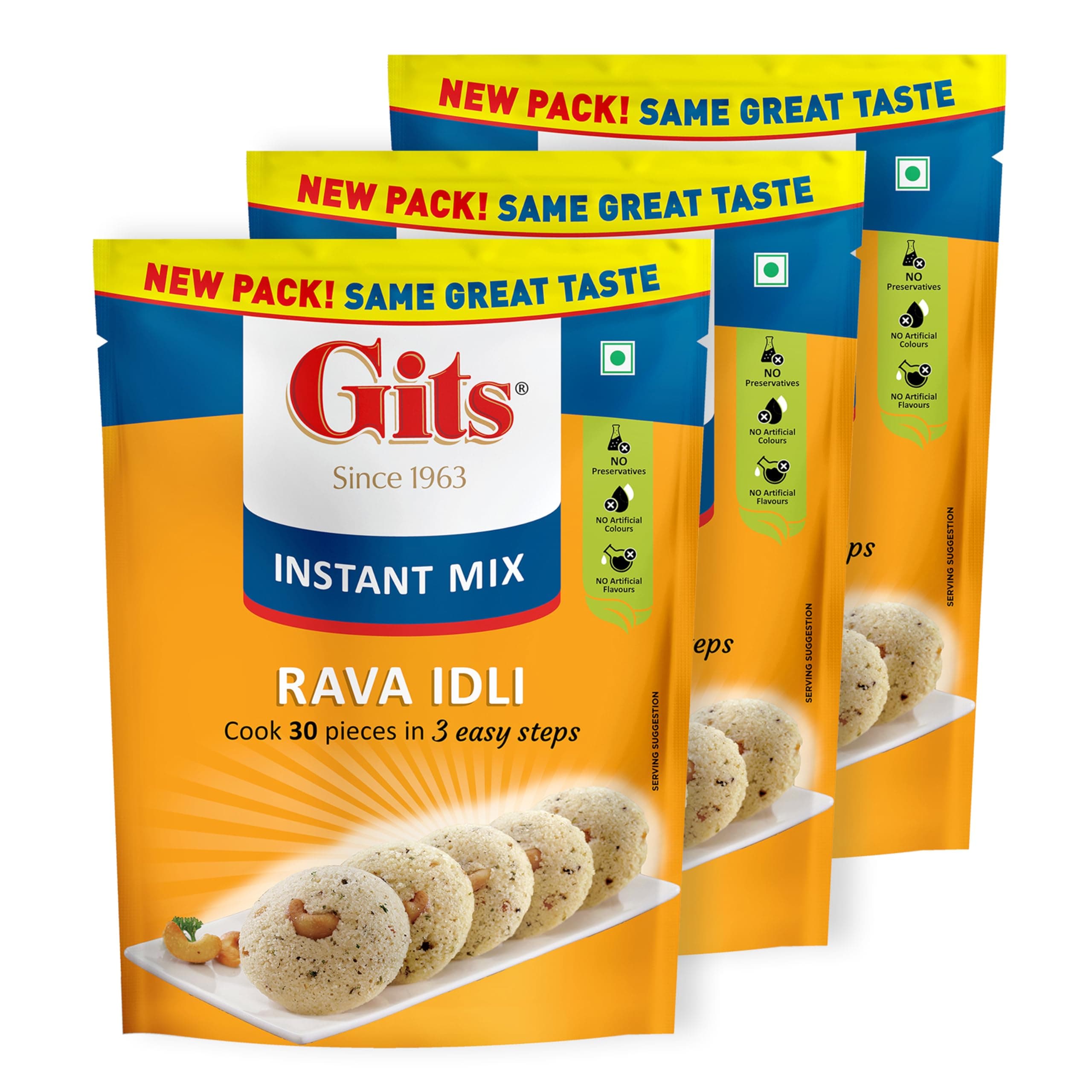 Gits Rava Idli Instant Mix, Pure Veg, 1500g (Pack of 3 x 500g)