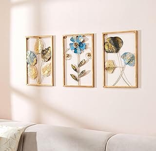 Amazon Brand – Solimo Leaves Metal Wall Decor | Elegant Nature-Inspired Iron Wall Hanging | Sturdy Iron | Wall Hanging | Wall Décor | Easy Installation | 37 x 25 cm Each | Set of 3