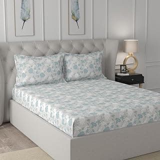 maspar Florescence Briar 100% Cotton Bed Sheet Set, Bed Sheet (224 x 275 cm) with Two Pillow Covers (46 x 69 cm), Double, Blue
