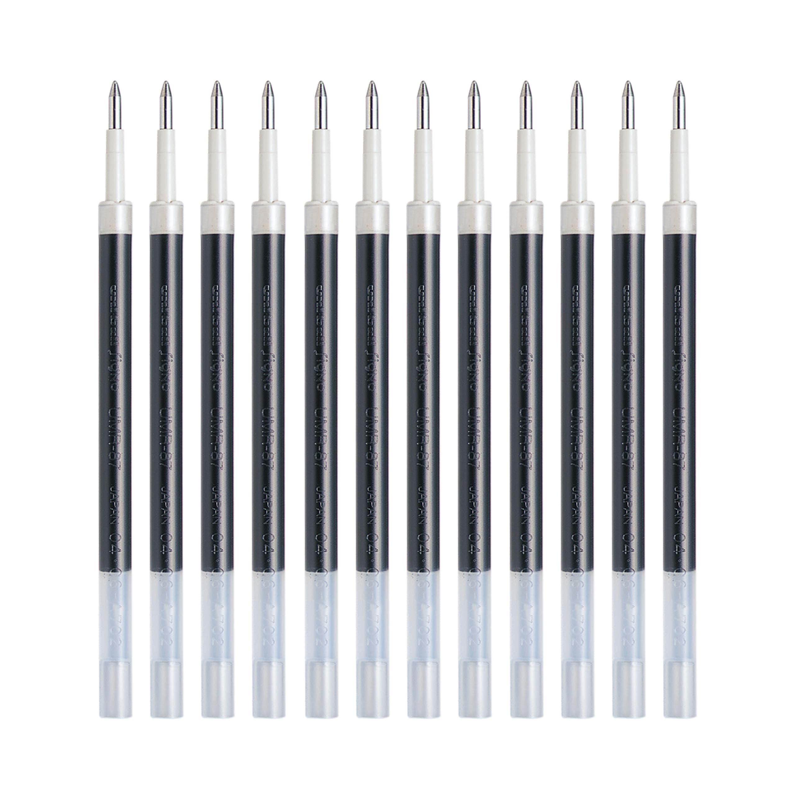uni-Ball UMR-87 0.7mm Gel Pen Refill | Usable for UMN-207 & UM-307 | Black Ink, Pack of 12