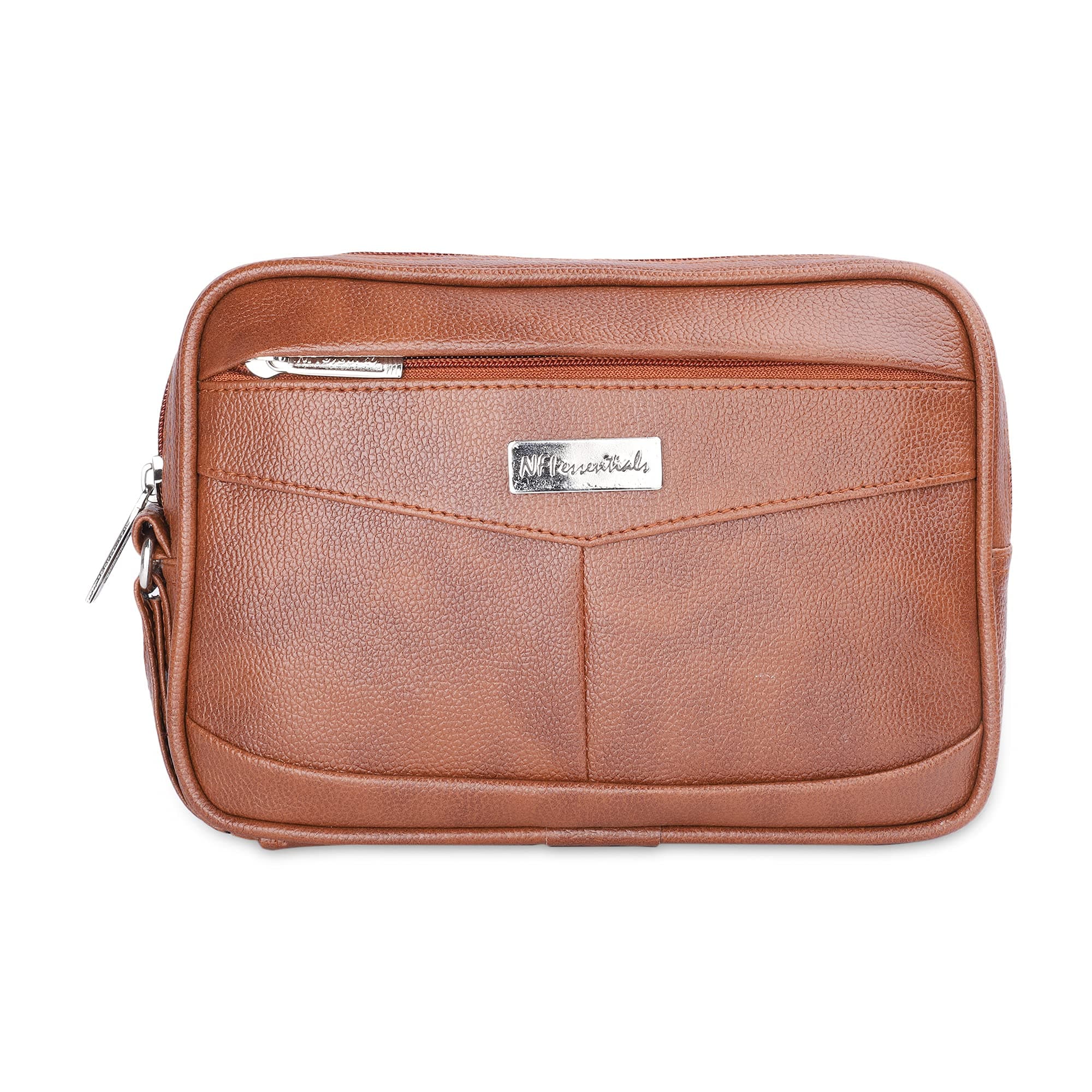 NFI essentials Mens Pouch Multipurpose Leather Toiletry Bag Wrist Hand Bag for Cash Money Carrying Purpose