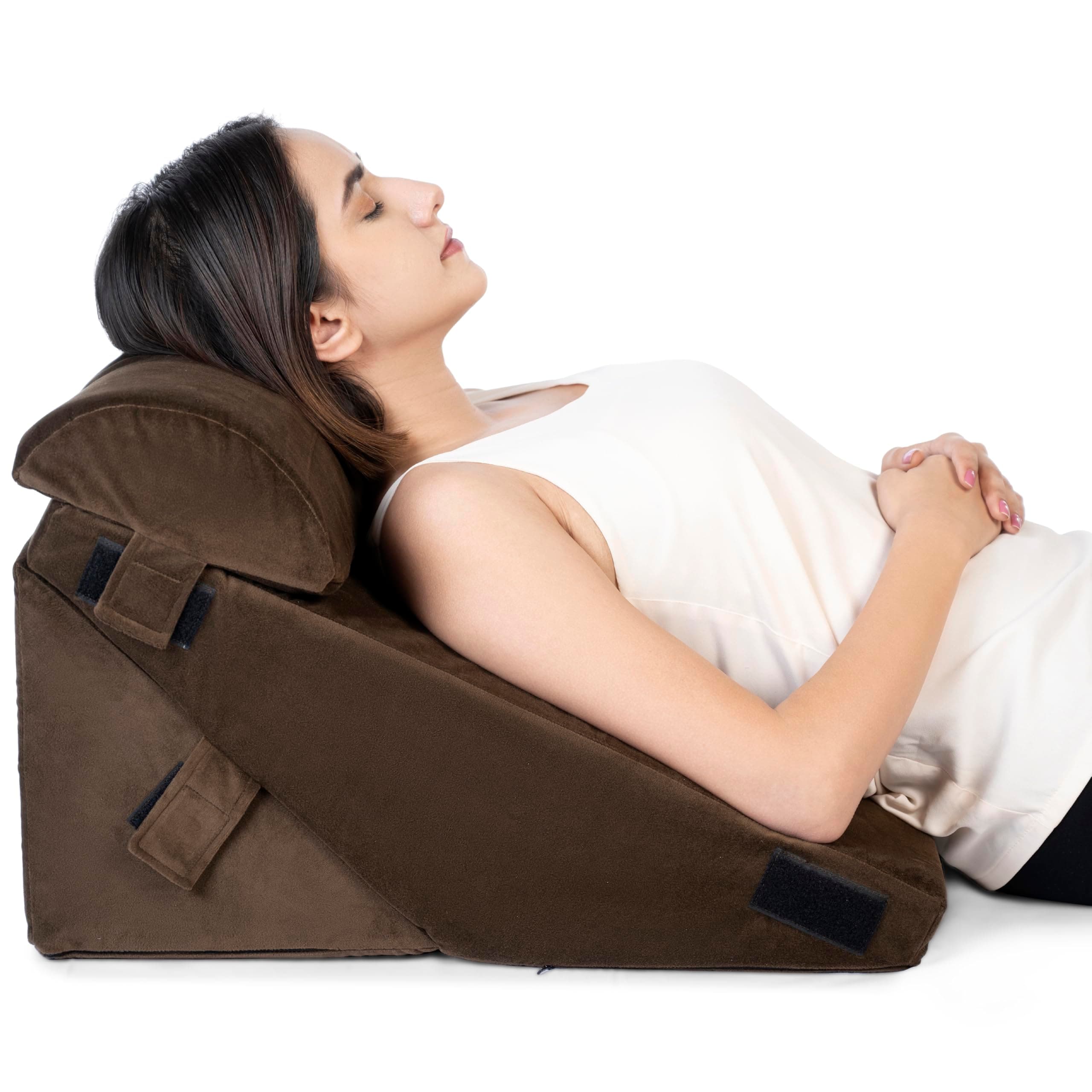 FOVERA Wedge Pillow Memory Foam with Head Rest, Adjustable Wedge Cushion for Back Support, Acid Reflux, Leg Elevator, Pregnancy, GERD, Snoring (Brown, 22 x 22 x 12 Inch)