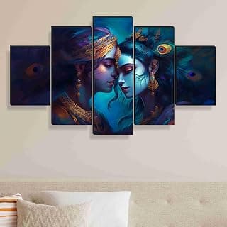 SAF Radha Krishna Paintings For Wall Decoration-Set Of Five,3D Modern Art Painting For Living Room Large Size With Frames For Home Decoration,Hotel,Office 76.2 Cm X 45 Cm Sanfpnls35460-Engineered Wood