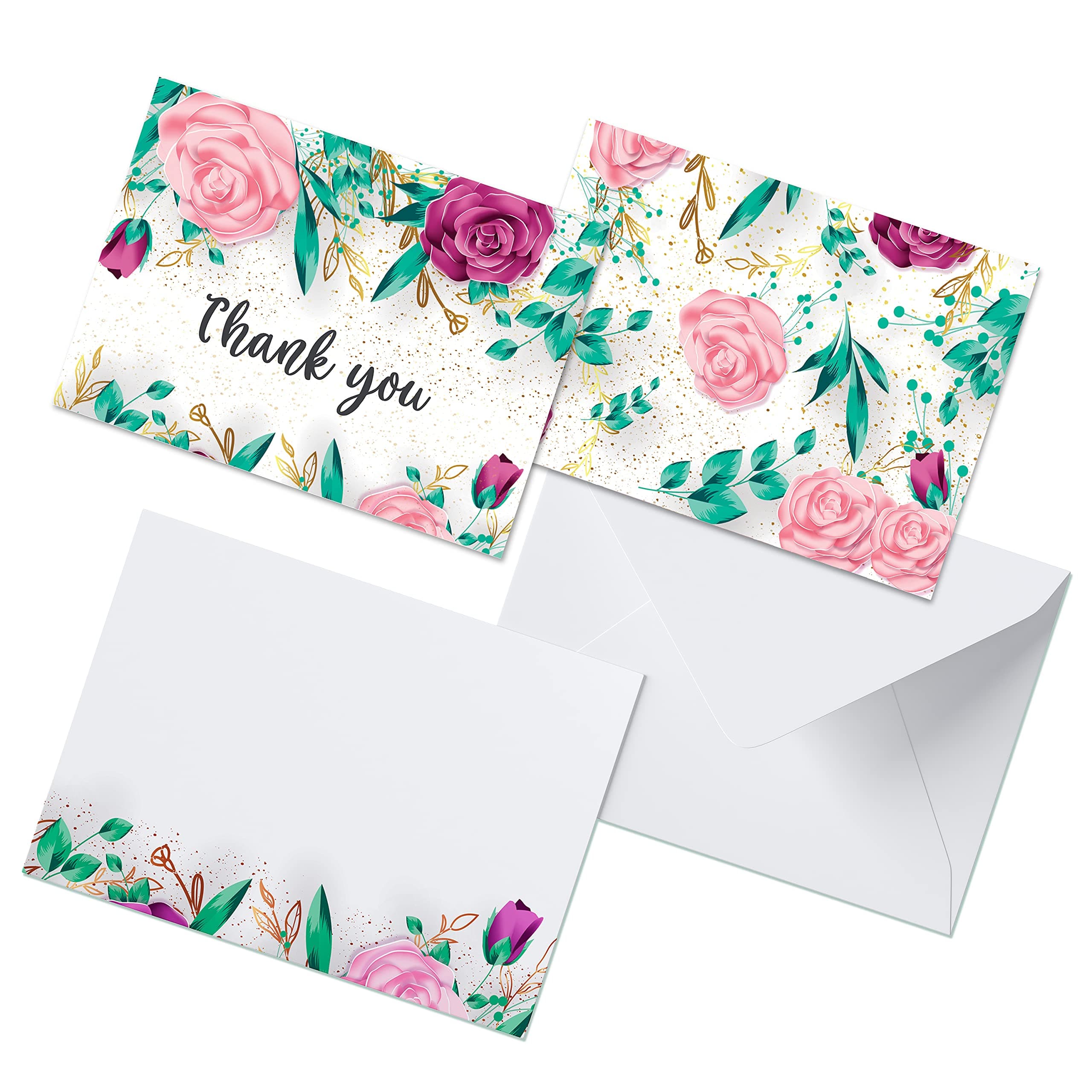 Clickedin Floral Design Thank You Cards for Small Business, 48 Cards and Envelopes