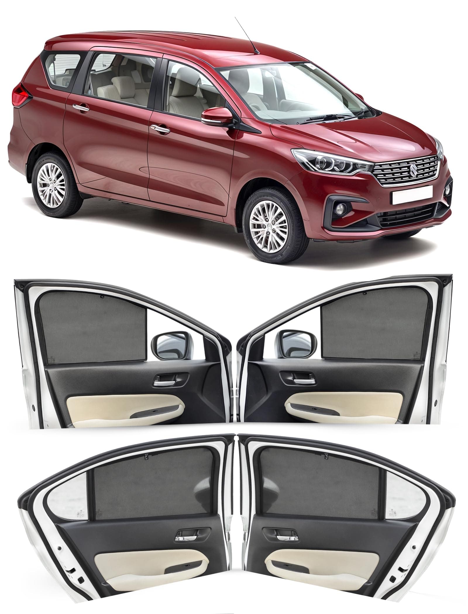 Autofact Car Sunshades for Maruti Ertiga New (2019 to 2024), UV Protection, Useful Car Accessories, Custom fit Sun Shades for Side Windows, Set of 6
