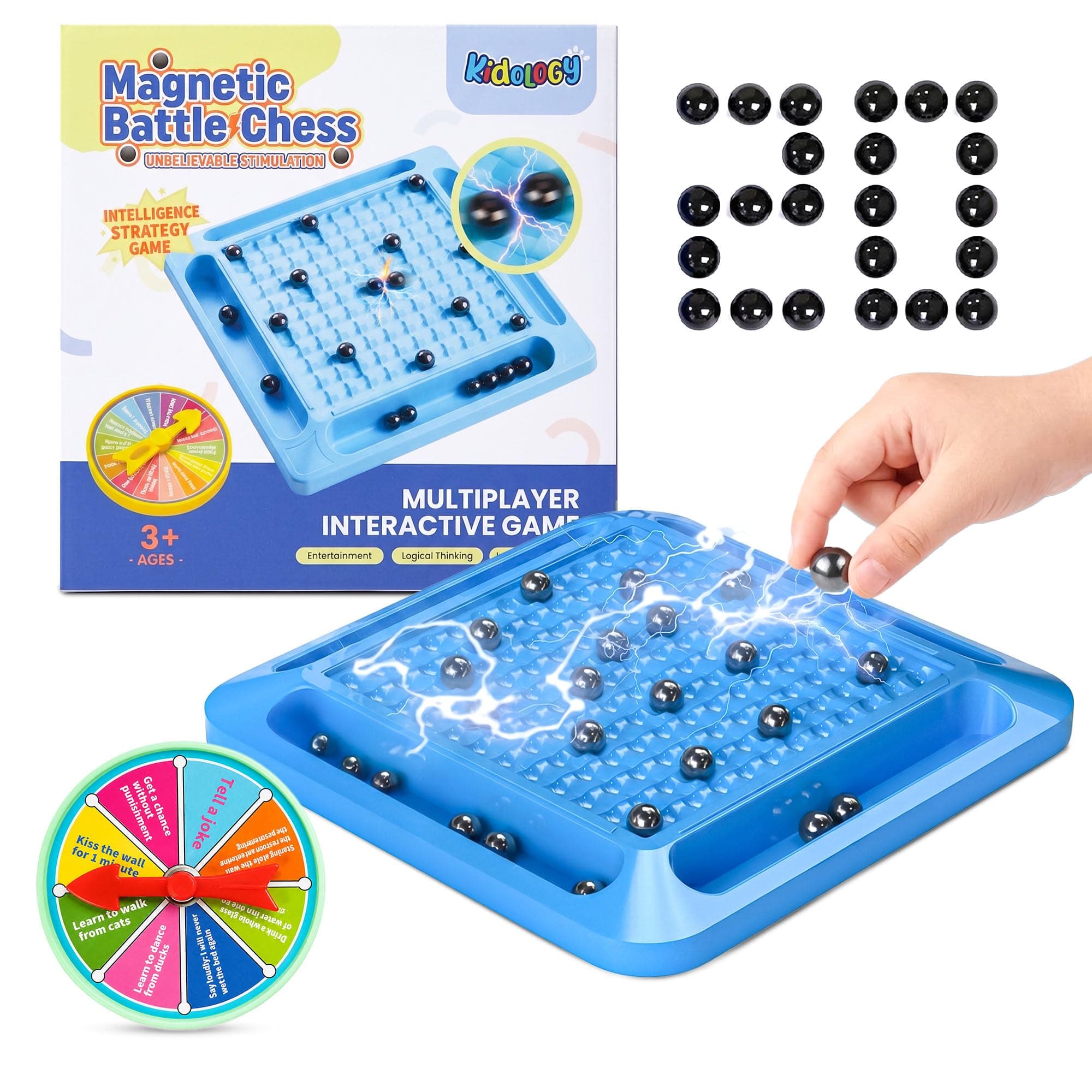 Kidology Magnetic Battle Chess Game for Kids 3+ Years | Builds Strategic Thinking & Cognitive Intelligence | 20 Magnetic Balls Spin Wheel Multiplayer | Family Strategy Board Game Gift (Multicolour)