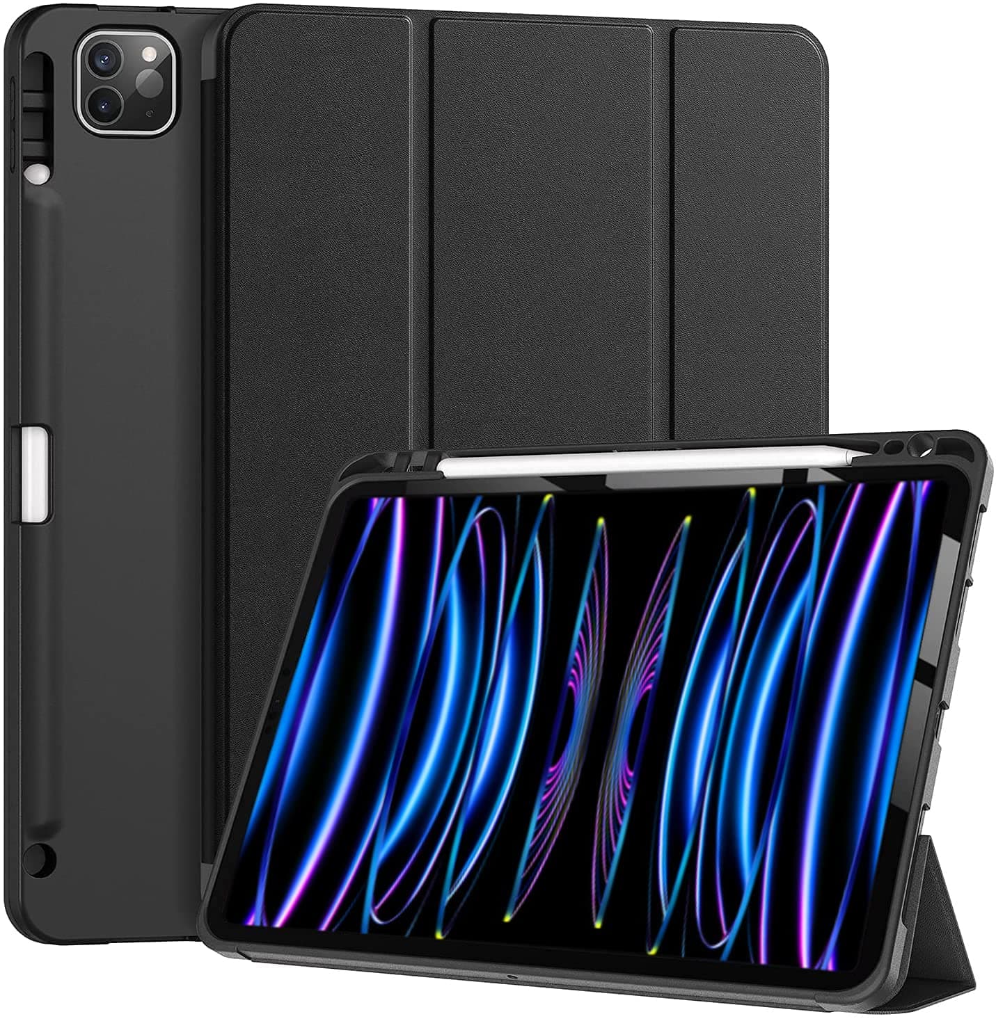 ProElite Smart Case for iPad Air 13/Pro 12.9 inch 2022/2021 6th/5th Generation [Auto Sleep/Wake Cover] [Pencil Holder] [Soft Flexible Case] Recoil Series - Black
