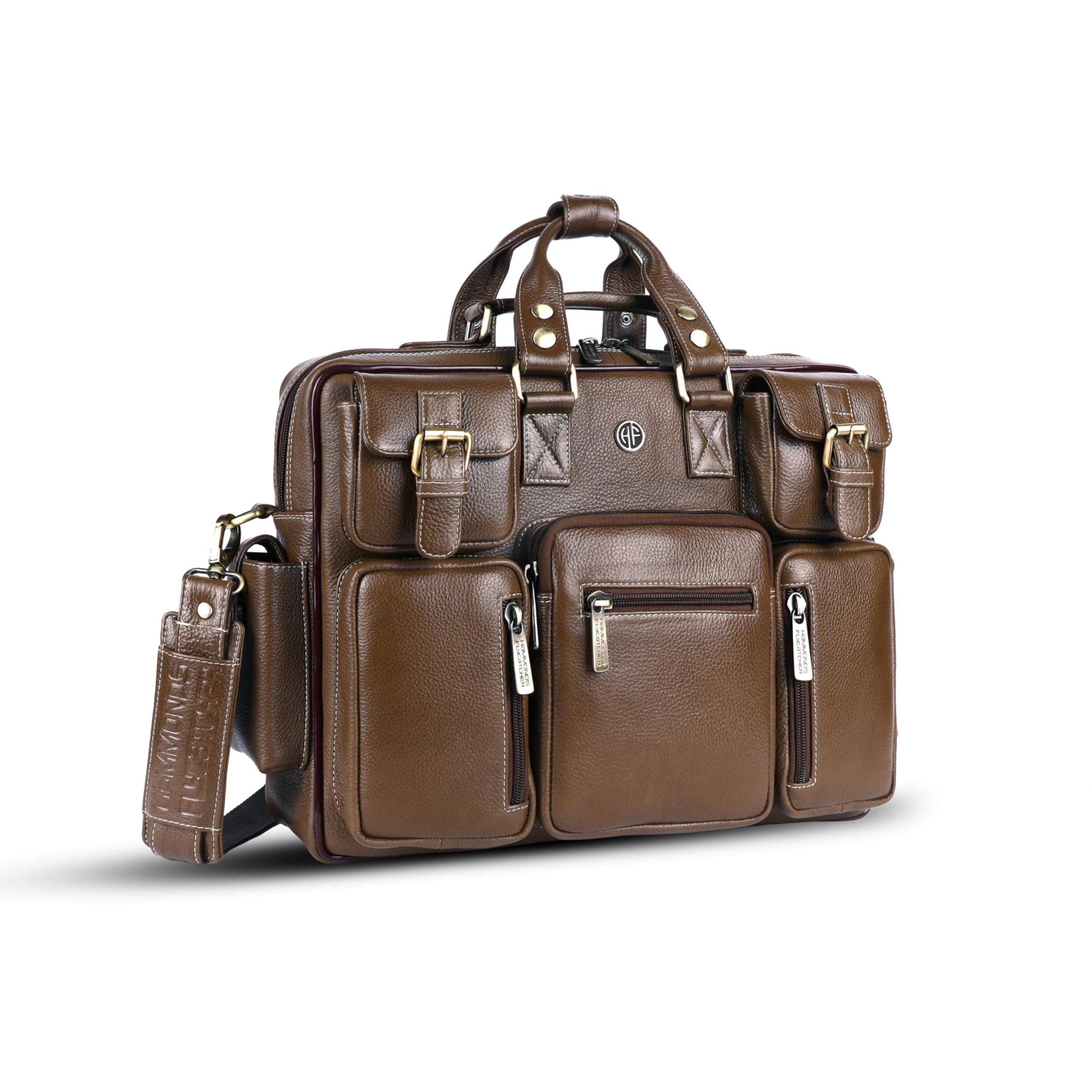 HAMMONDS FLYCATCHER Genuine Leather Office Bag for Men with Adjustable Shoulder Strap - 15.6 Inch Laptop Bag for Men - Water Resistant, 1 Year Warranty - Office, Travel, Daily Use - Brushwood