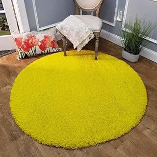 Hand Woven Braided Carpet Rugs|Round Traditional Spiral Design Polyester Blend Door Mat|Mat for Bedroom,Living Room,Dining Room,Guest Room (Yellow, 3 X 3 Feet)