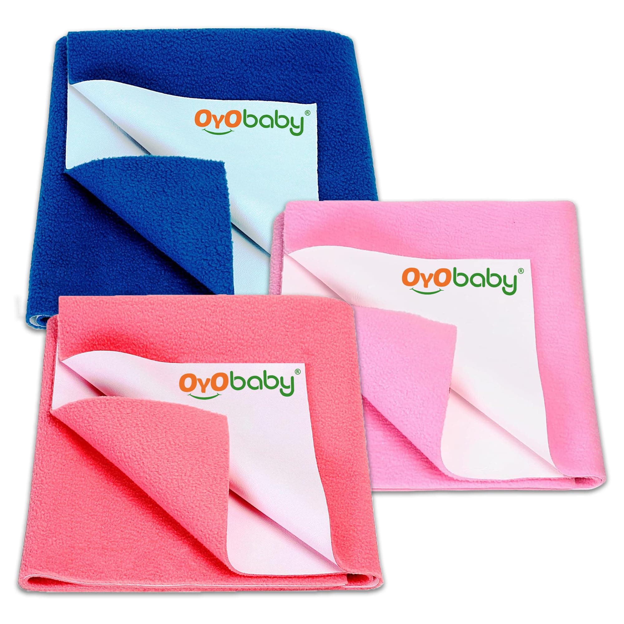 OYO BABY Waterproof Sheet, Extra Absorbent Fastest Dry Sheet for Baby, Anti-Piling Fleece Baby Bed Protector, Medium Size 70x100cm, Pack of 3, Pink, Salmon Rose & Royal Blue