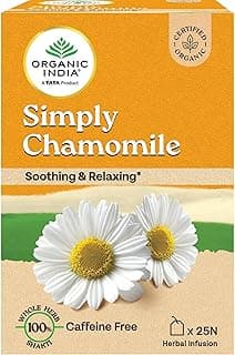A TATA Product - Organic India Simply Chamomile Infusion, 25 Tea Bags, Certified Organic, Soothing & Relaxing, Caffeine-Free, Whole Herb Blend