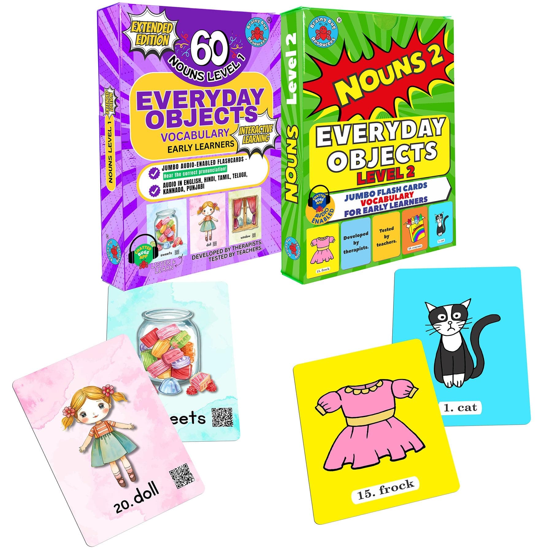 Brainy Bug Everyday Objects Levels 1 & 2 | Audio Enabled | Age 18M+ | Designed by speech therapists. App audio in English, Hindi, Tamil, Telugu, Punjabi & Kannada. Ideal for ESL/special needs use