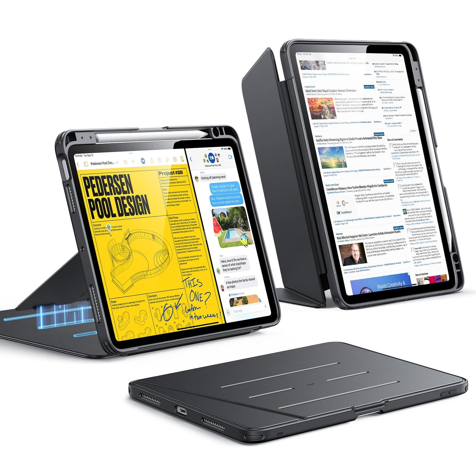 ESR for iPad Air 11 Inch M4/M3/M2 Case, iPad Air 5th/4th Gen Case, Black | Vertical Stand Cover with Pencil Holder, Ultra-Stable Cover, Multi Stand Angles, Flip Series