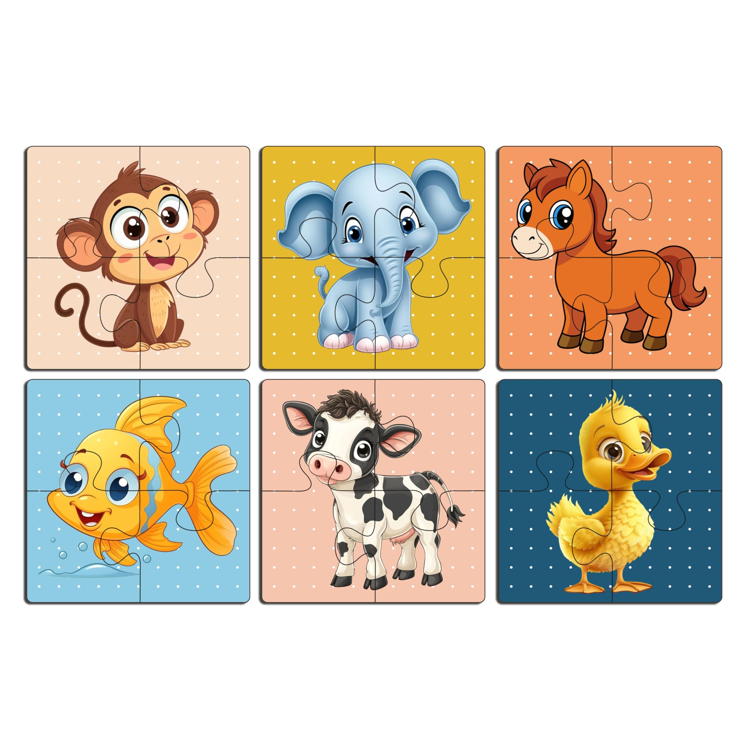 tinywalk Wooden Jigsaw Puzzle Set of 6 for Kids | Pack of 6 Puzzles with 4 Pieces Each | Learning Toy for 2 3 4 5 Year Old Boys & Girls | Animal & Jungle Theme