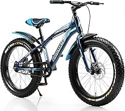 Kidsmate Supernova 20T Fat (20 x 3.0) Tire Cycle for Kids 7–10 Years | Dual Disc Brake Bicycle with Rigid Fork | Wide Tyres, Strong Steel Frame Bike for Kids - Stelios Blue