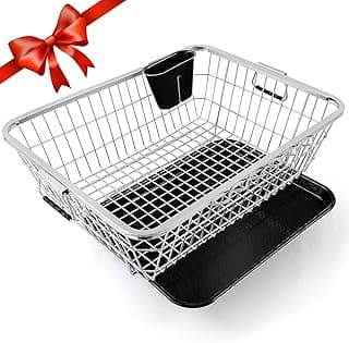 TEX-RO Stainless Steel Dish Drying Rack for Kitchen with Drainer Tray & Cutlery Holder | Utensils Drying Rack & Dish Drainer Basket | Bartan Stand Steel | Large 56x43x23 cm, Chrome Finish