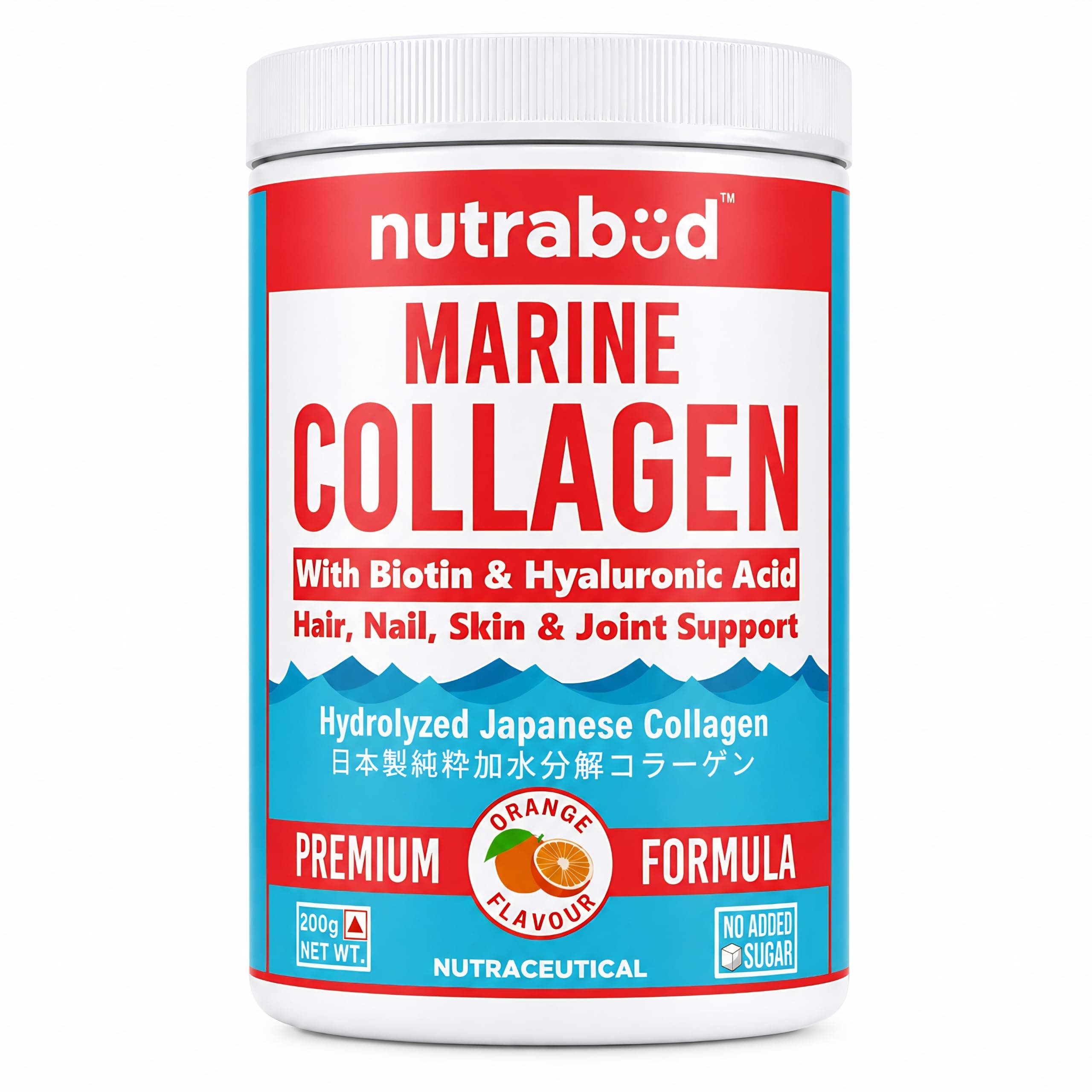 Nutrabud Japanese Marine Collagen Powder Supplement for Women,Men|No Added Sugar|Supports Skin Radiance,Healthy Hair,Nails & Joints|Hydrolyzed Collagen Peptides (Orange,200 grams)