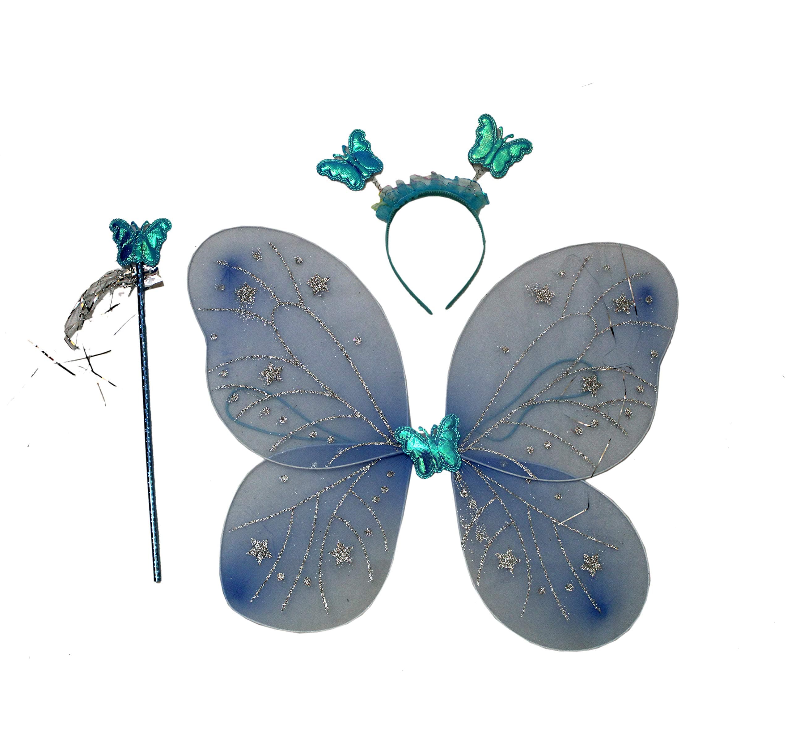 Kaku Fancy Dresses Kid Net/Polyester Fairy Tales Character/Princes Costume Firozi Butterfly Wings, Multicolour