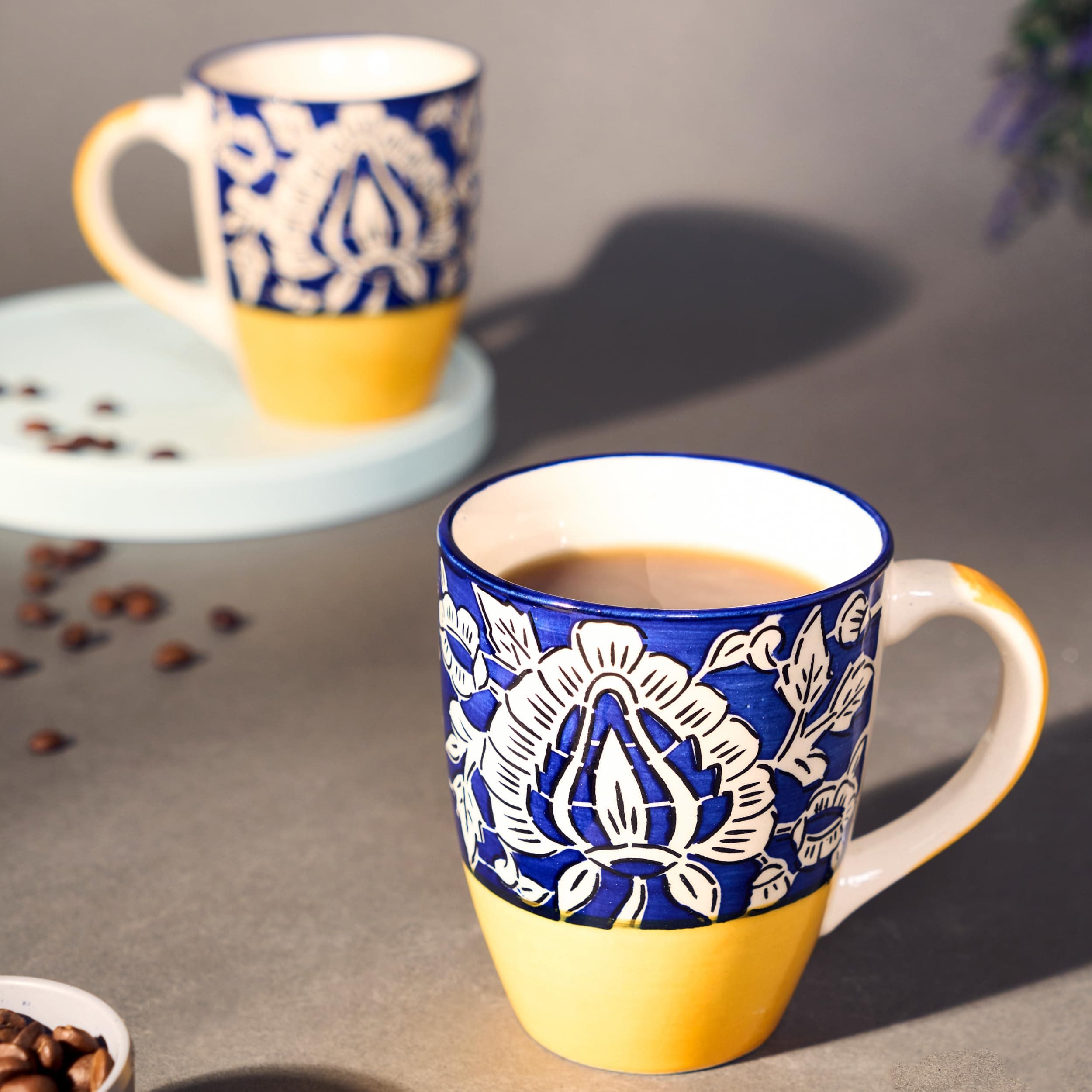 Saras Aajeevika 2 Pc Handmade Ceramic Coffee Mug - 330ml |Handpainted Mugal Design Mugs Gift Set Tea Cup Set Milk Drinkware - Mircowave & Dishwasher Safe Ideal for Daily Use Coffee for Gift