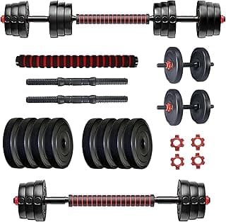 Protoner PVC DM 4-40 Kg Dumbbells Set and Fitness Kit for Men and Women Whole Body Workout (Black & Red)