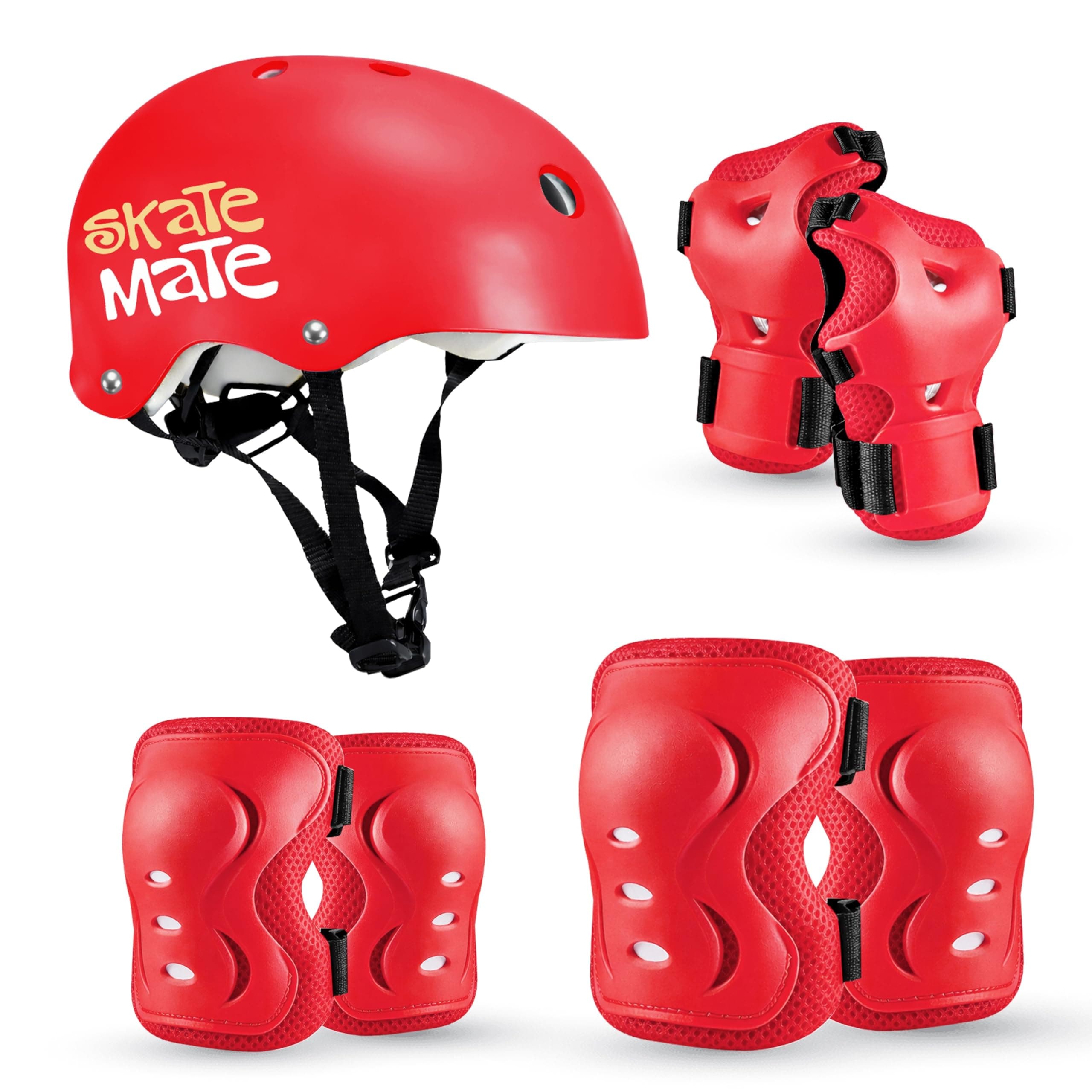 Jaspo Skate Mate Protective Skating Kit for Kids – Helmet with Adjuster, Knee Elbow Pads & Wrist Guards, Safety Gear Set for Skating, Cycling & Skateboarding (Red, Medium)