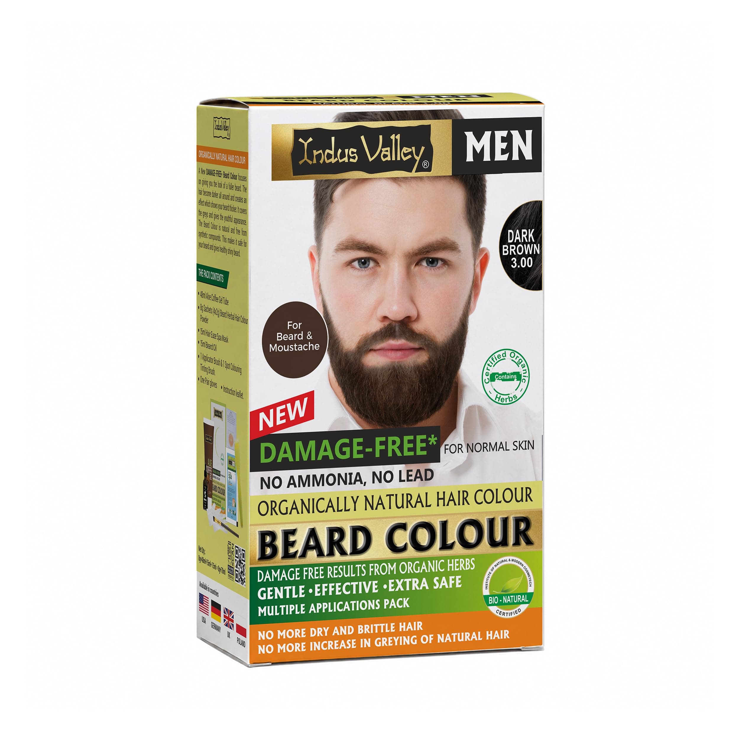 INDUS VALLEY Natural Damage Free Beard Hair Color,Dark Brown - 78ml + 8g