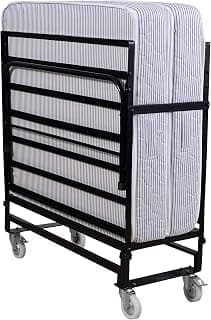 Springtek Rollaway Wrought Iron Metal Folding Bed Single for Sleeping | Foldable Bed with Mattress | Premium 6 Inch Single Size Gadda with Lockable Wheels | Space Saving Extra Guest Bed | Black