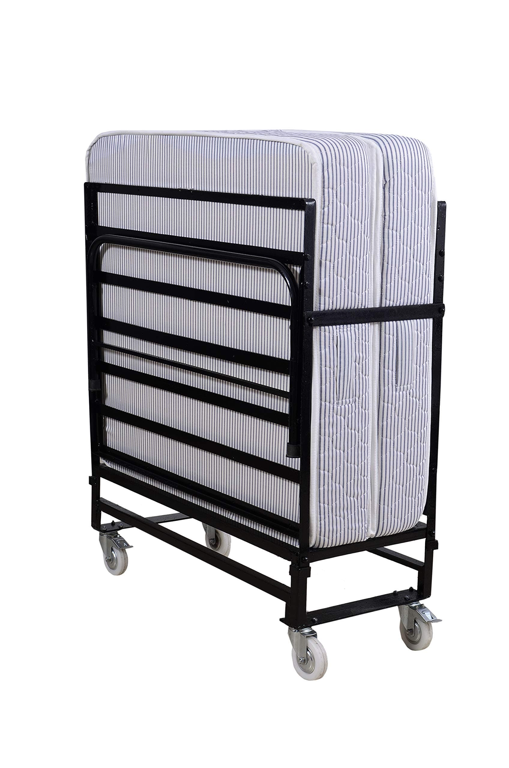 Springtek Rollaway Wrought Iron Metal Folding Bed Single for Sleeping | Foldable Bed with Mattress | Premium 6 Inch Single Size Gadda with Lockable Wheels | Space Saving Extra Guest Bed | Black