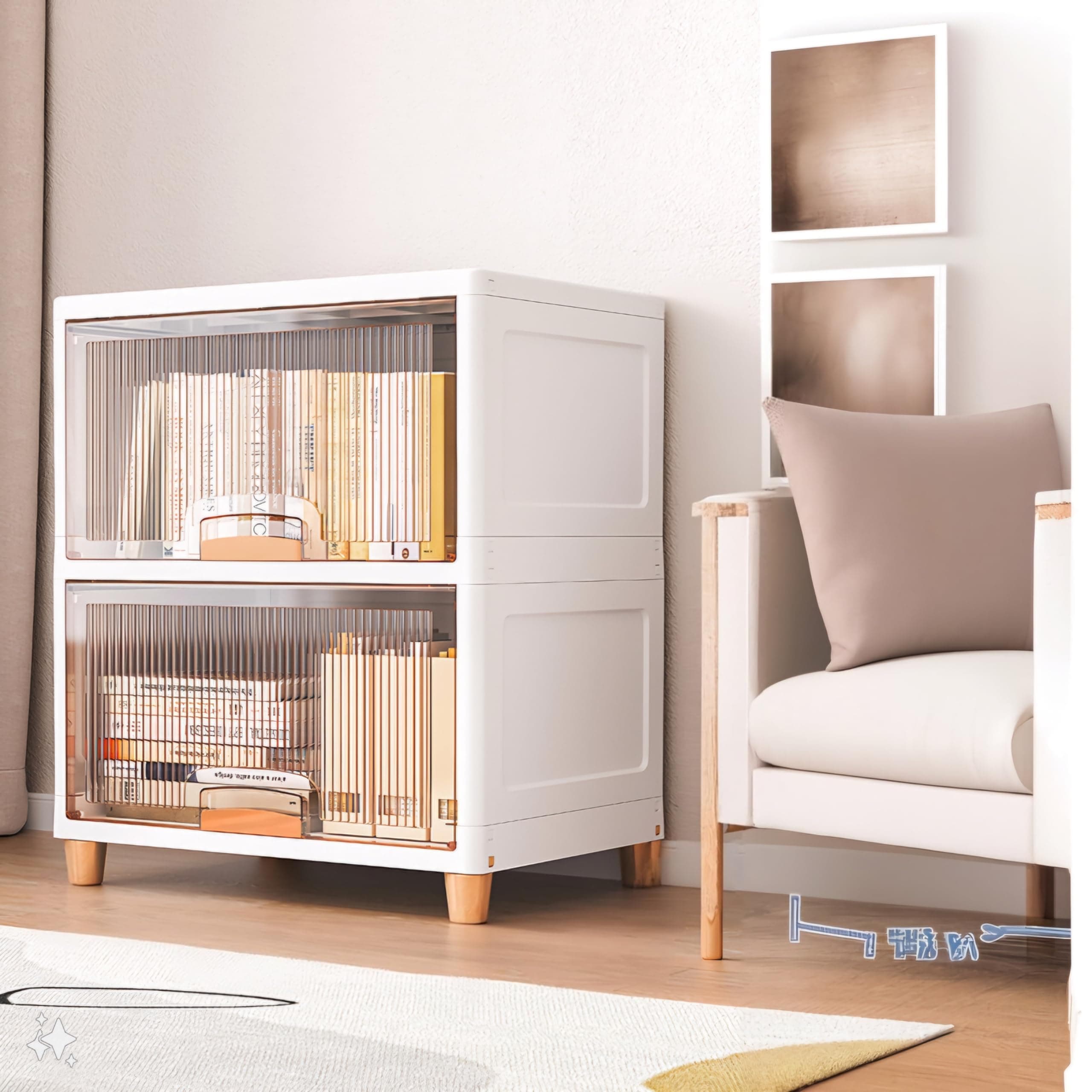 MECHDEL Cupboard Rack For Clothes Plastic Cabinet For Storage Foldable Wardrobe For Clothes Plastic Cloth Rack For Storage Clothes Storage (CUPBOARD RACK-1 DOOR - TRANSPARENT, 2PCS) 66 x 45 x 38 Cm