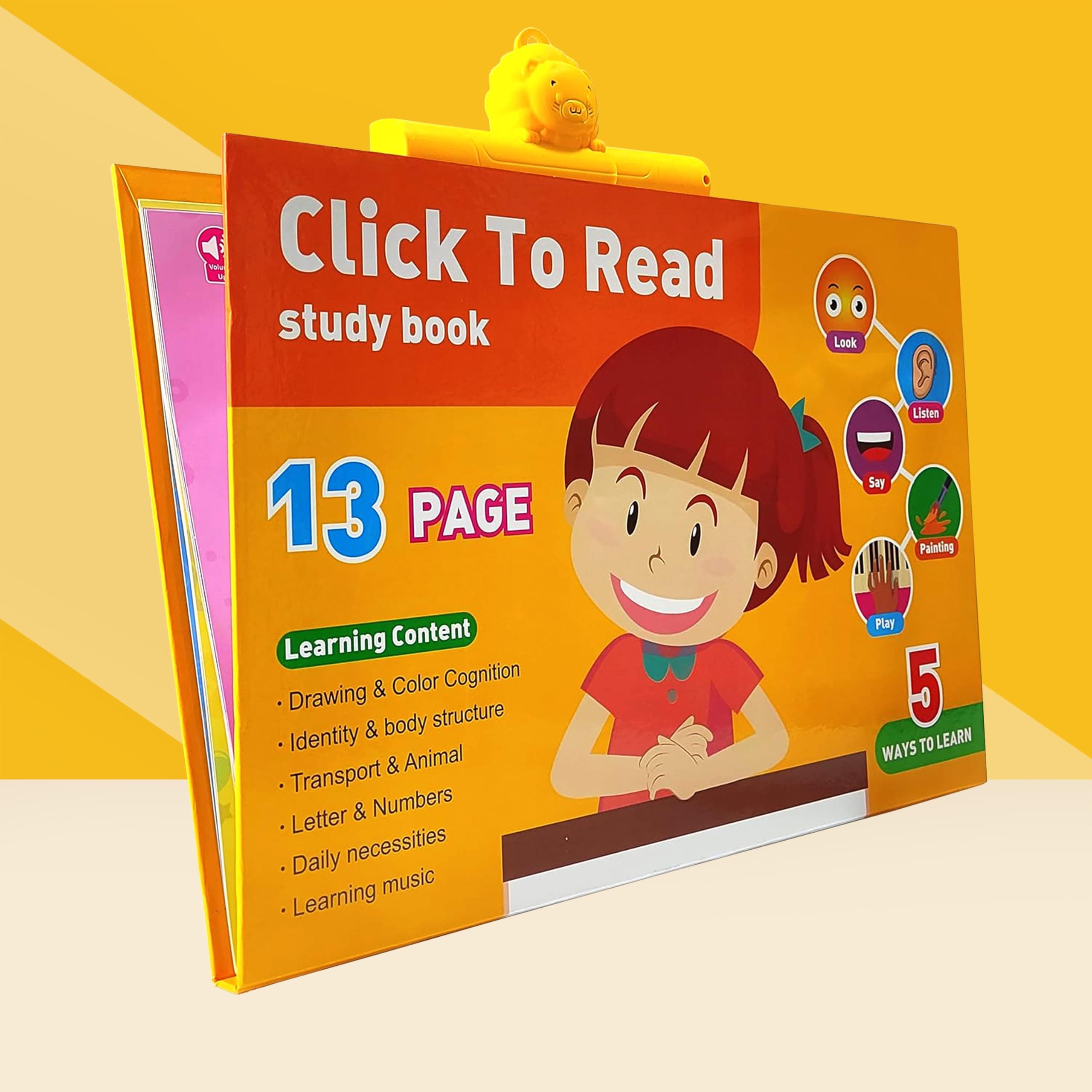 Kidsmate Click to Read Intelligence Study Book with 13 Interactive Pages & Handwriting Board | Earlyspark Activity Book - Touch, Listen, and Learn with Every Page Includes Hand-Painted erasable Board