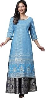 Aurelia Women's Rayon Straight Fit Jewel Ornamental Printed Straight Kurta