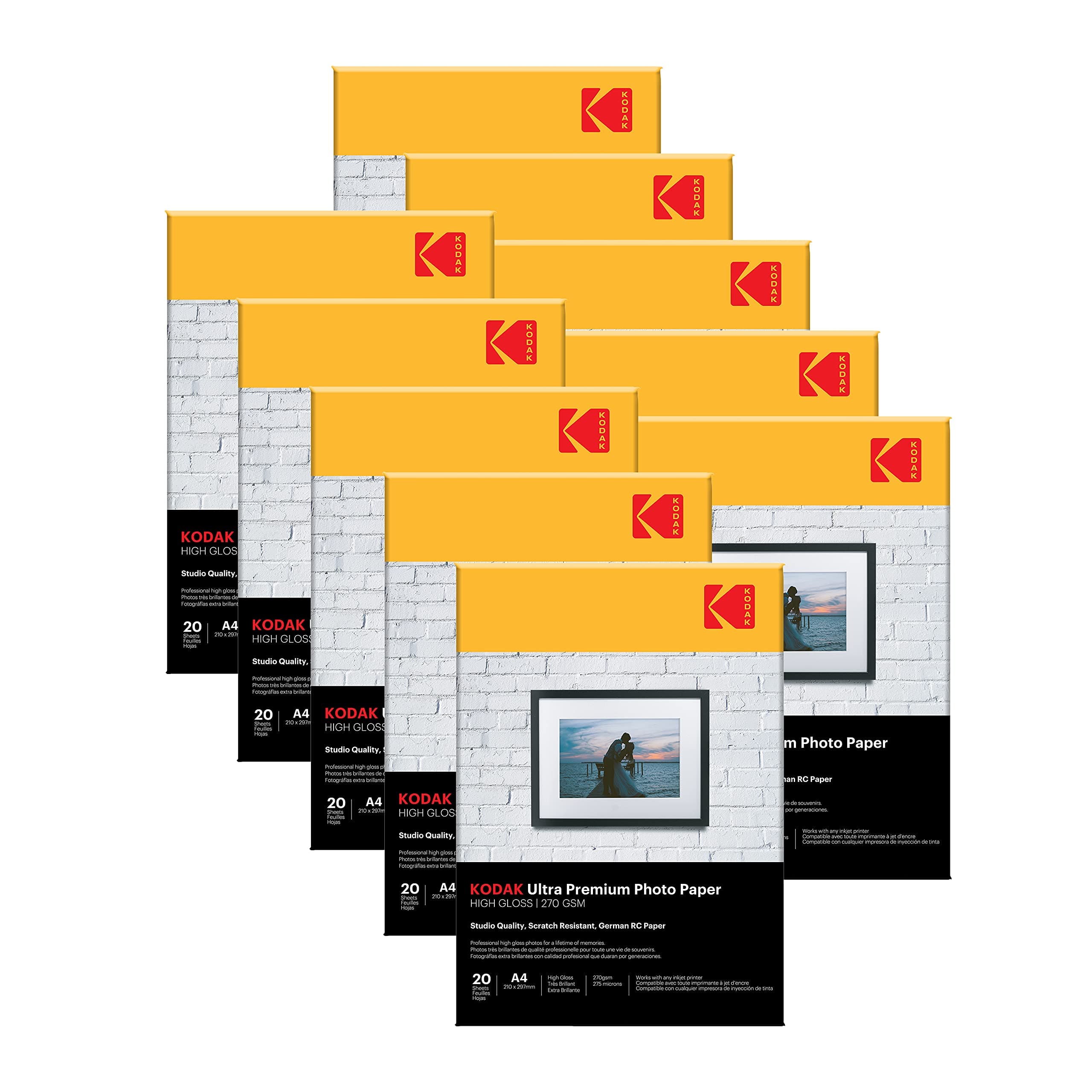 Kodak 270 Gsm A4 Glossy Photo Paper Waterproof, Pack Of 10 X 20 Sheets, Compatible With All Inkjet Printers