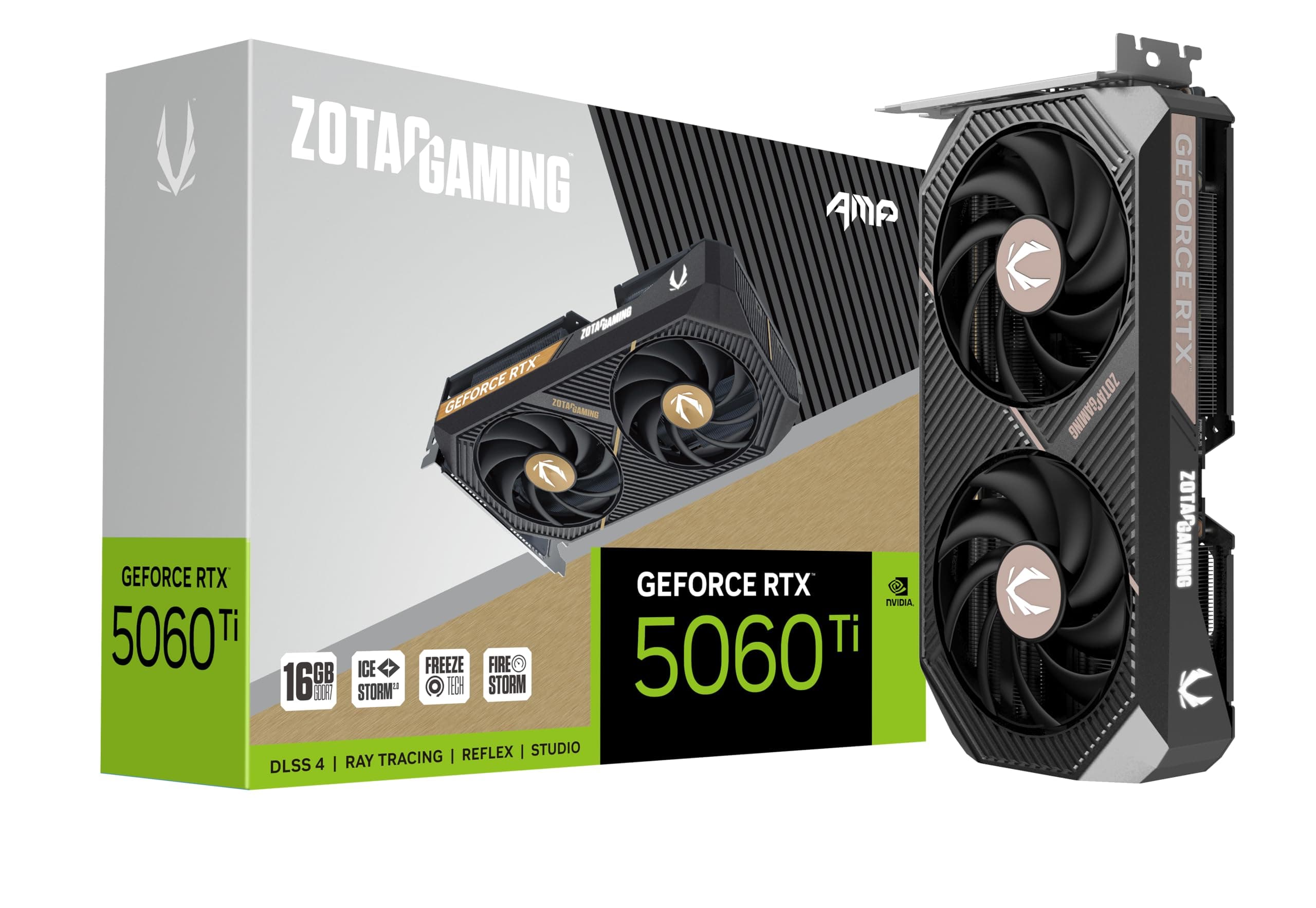 ZOTAC Gaming Geforce RTX 5060 Ti AMP Graphics Card - Black | 16 GB | DLSS 4 | GDDR7 | Icestorm 2.0 Advanced Cooling | Dual Fan | SFF Ready | ZT-B50620F-10M | Only Graphics Card with 5 Year Warranty