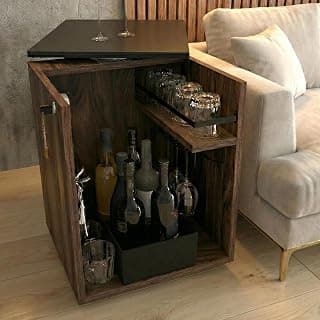Klaxon Mini Bar Cabinet for Home, 55 x 45 cm Compact Bar Unit with Wine Rack and Open Shelf, Living Room and Dining Room Bar Storage, Engineered Wood, Forest Dark (Iris)