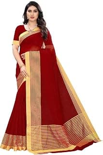 Generic Women's Striped Art Silk Saree with Unstitched Blouse