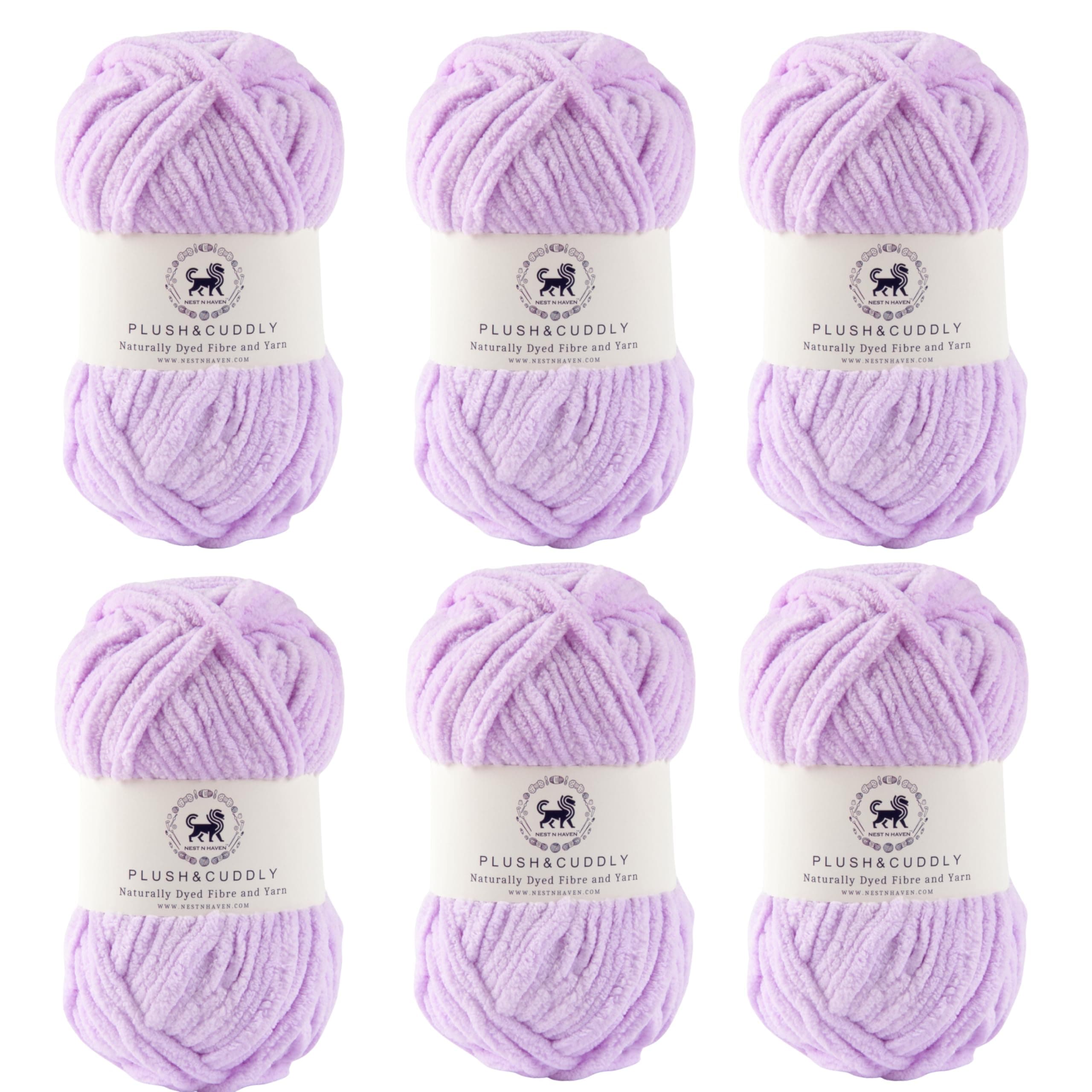 NESTNHAVEN, Wool, Plush & Cuddly, Chenille Yarn Supersoft Hand Knitting Wool Ball, (1 Ball/100 Gram Each) Ball Suitable for Craft, Babywear, Baby Blankets, 5 Bulky, Shade no - NNHB010 (Lilac (Purple), Set of 6)