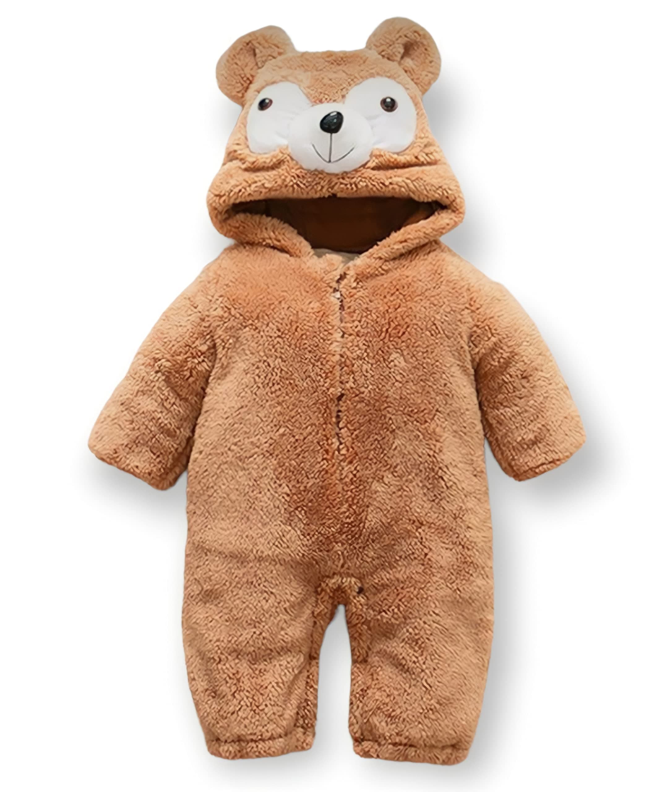 BRANDONN Unisex Baby Flannel Jumpsuit Panda Style Cosplay Clothes Bunting Outfits Snowsuit Hooded Romper Outwear (Camel TeddyBear, 6-9 Months)