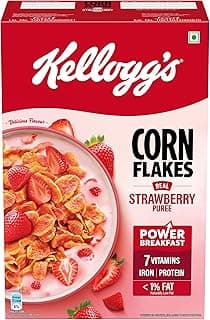 Kellogg's Corn Flakes with Real Strawberry Pure | High in Iron, Vitamins B1, B2, B3, B6, C | Corn Flakes, Breakfast Cereal | Naturally Cholestrol Free , 300g / 345g (Weight May Vary)
