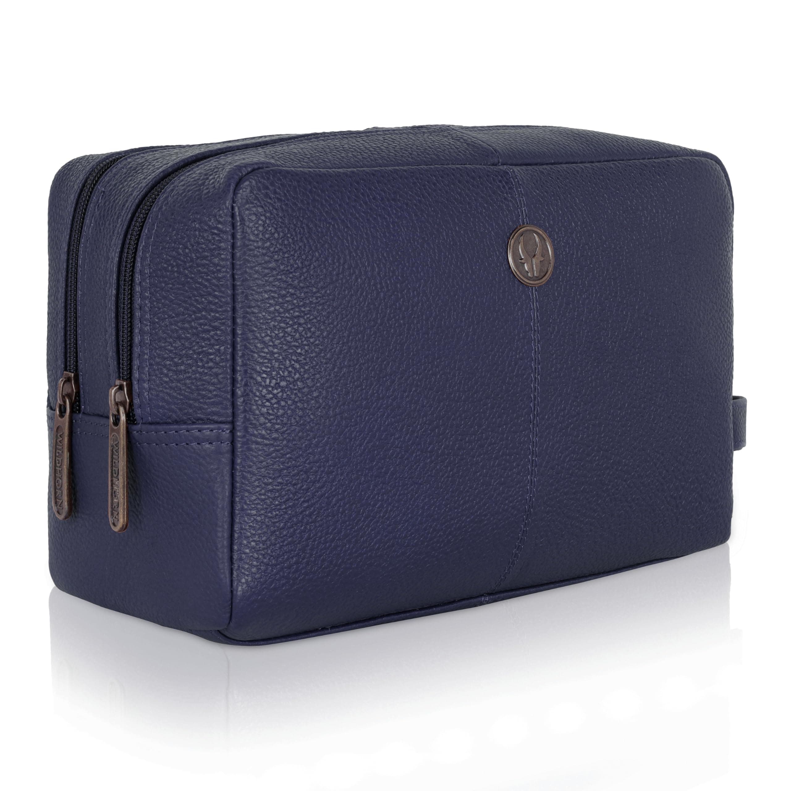 WILDHORN Leather Toiletry Bag for Men Women - Dopp Kit for Travel Large Cosmetic and Shaving Bag. Toiletries Organizer (Blue)