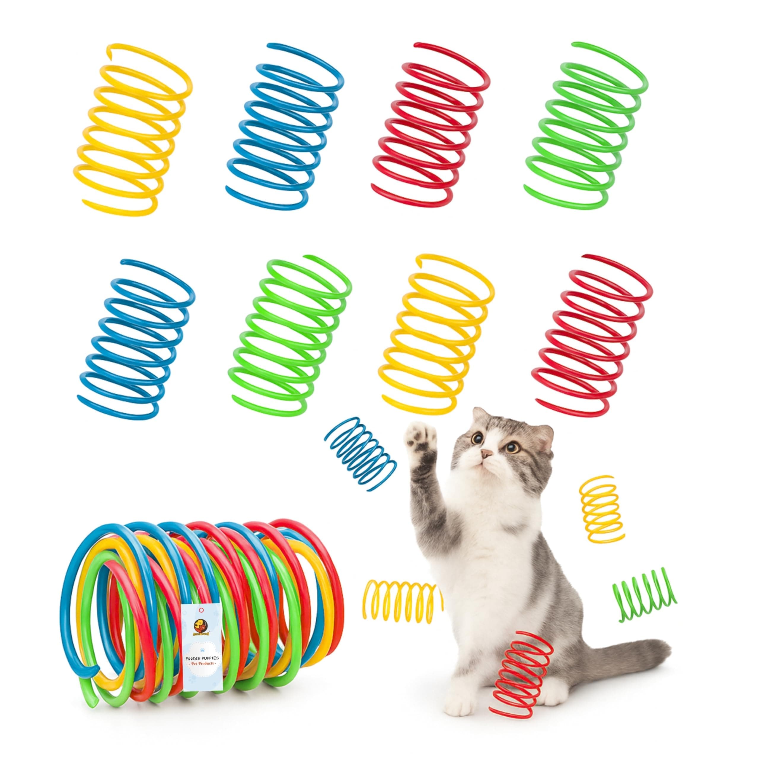 Foodie Puppies Interactive Cat Toys – (Pack of 10) Durable Plastic Coil Springs for Cats & Kittens, Colorful and Flexible Toys for Indoor Play, Perfect for Swatting, Biting, Chasing, and Exercise