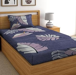 DECORUM Glace Cotton All Around Elastic Fitted Single Bedsheet (72"x48") with 1 Pillow Cover | Soft, Smooth & Wrinkle-Free Fabric | Fits Up to 6" Mattress | 200-220 TC