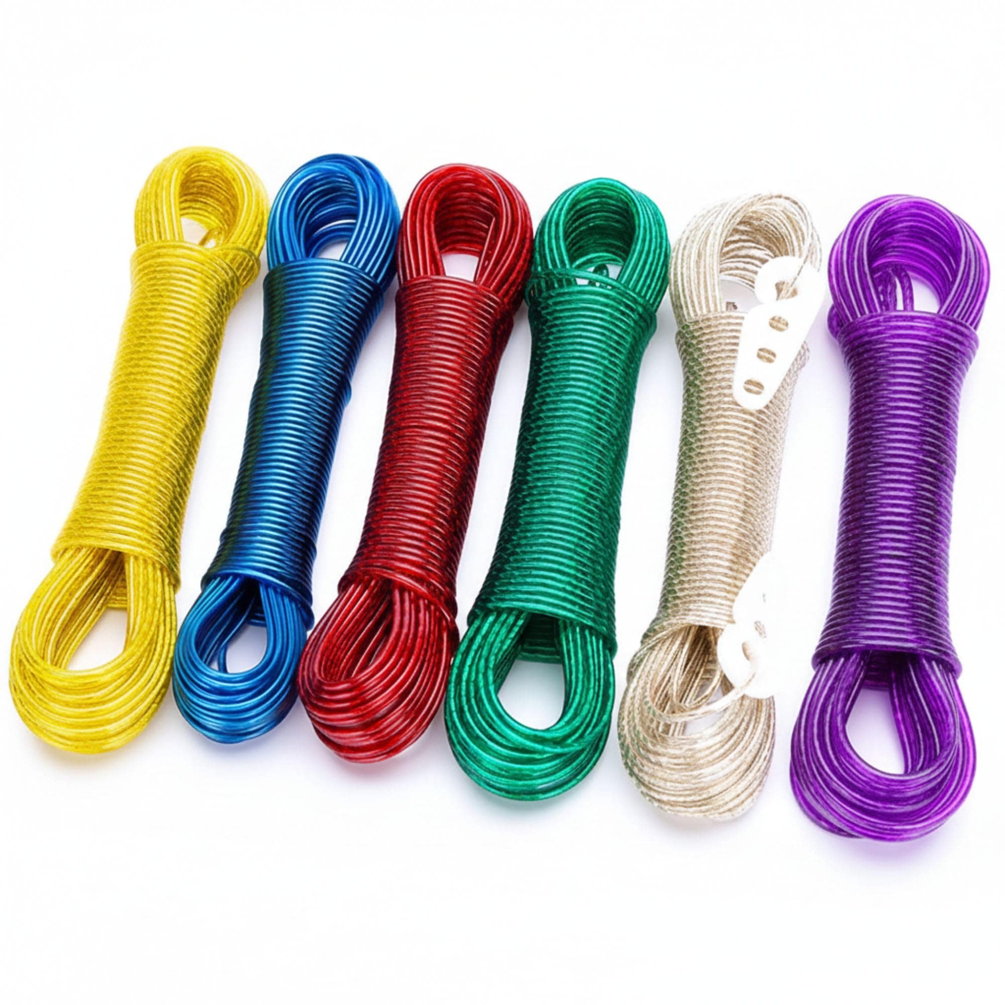 Aloud Creations 6 pc PVC Coated Steel Wire Rope for Drying Clothes | Clothesline| Length 20 Meter with 2 Plastic Hooks | Multicolour | Pack of 6
