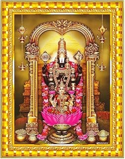 Pavan Photo Laminations Tirupati Balaji Lakshmi Venkateshwara Swamy Wall Painting Framed Home Decor (Wood,Acrylic,Gold,Small Size,6x8 Inch) R445S
